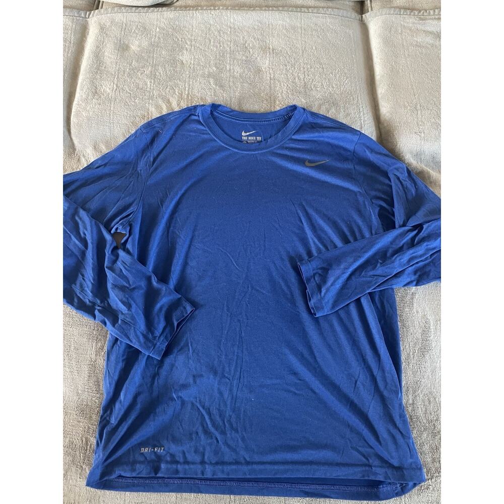 Nike Dri Fit The Nike Tee Athletic Cut Mens Long Sleeve Large Blue